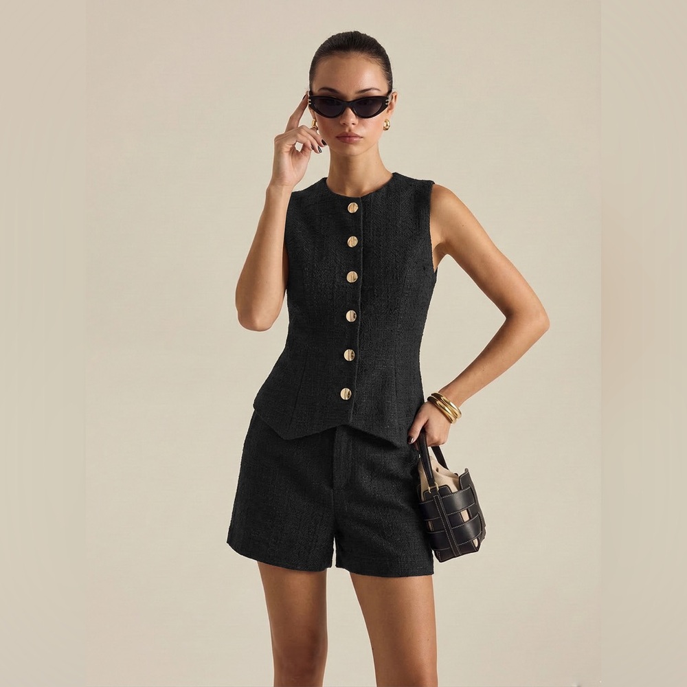 Commense Sleeveless Tweed Top and Shorts Set